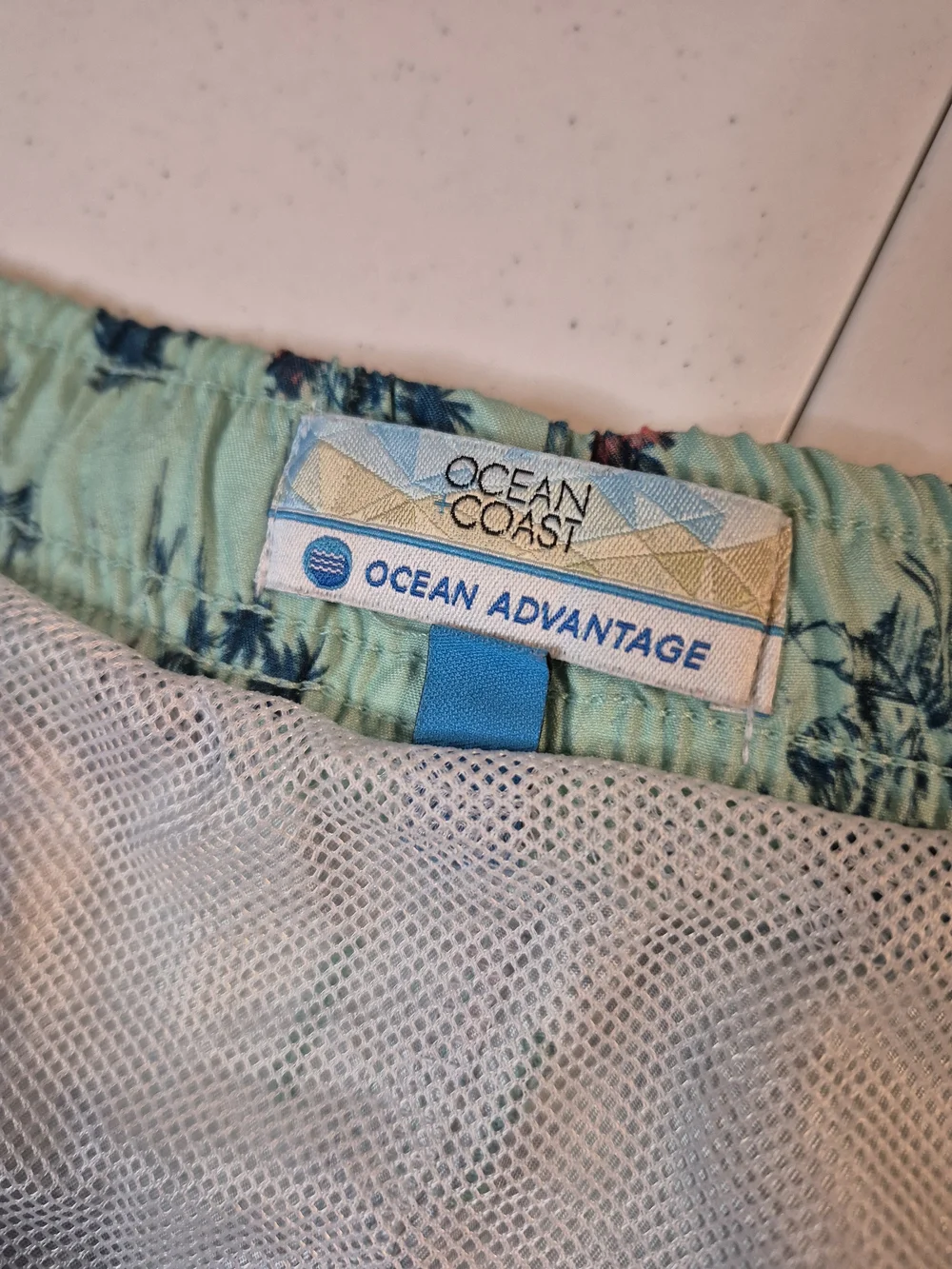 Men's Mint Green Tropical Print Swim Trunks with Elastic Waist 4829